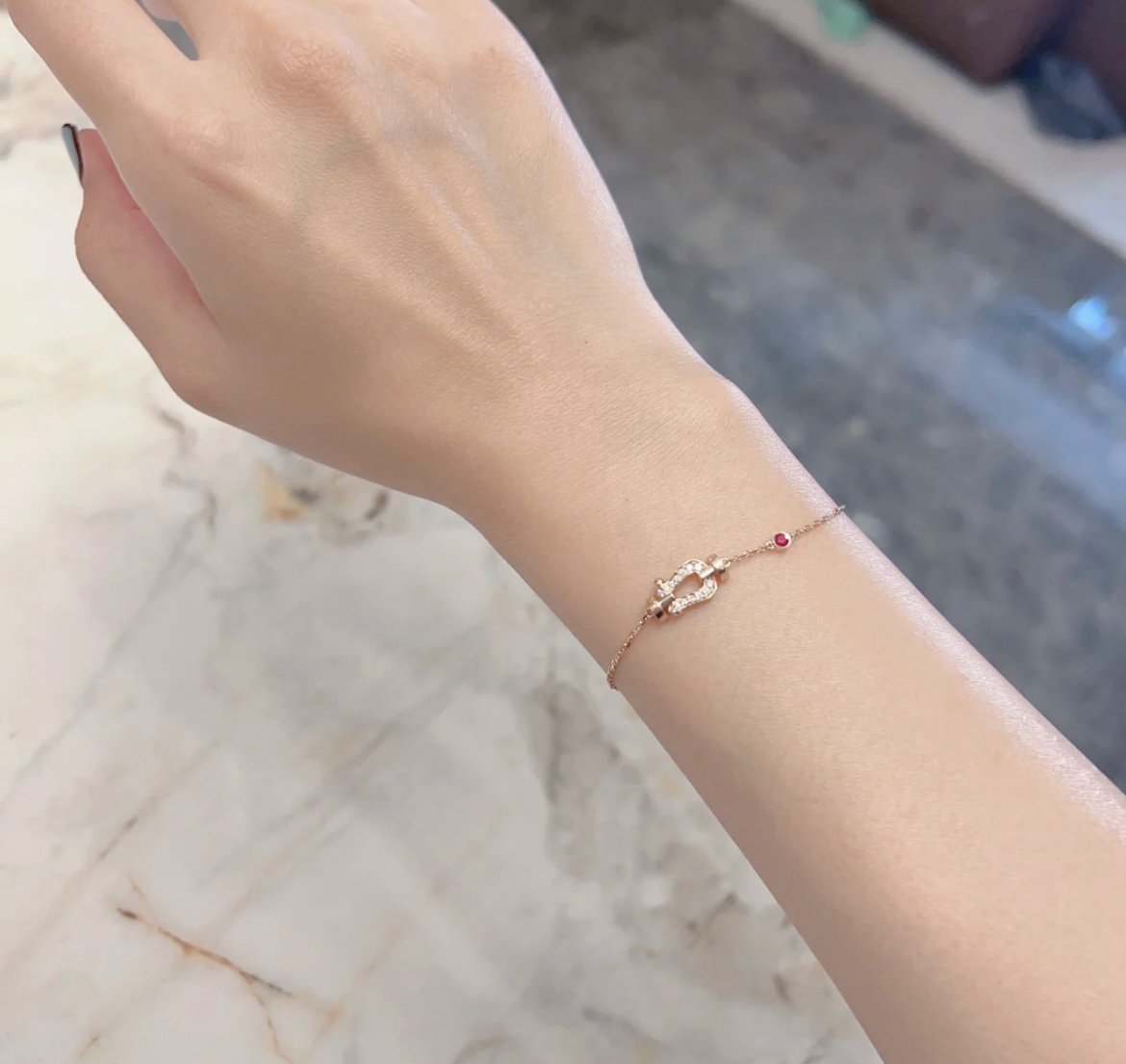 [Clover]FORCE 10 DIAMOND CHAIN LINK PINK GOLD BRACELET