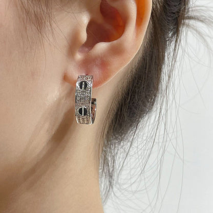 [Clover]LOVE CERAMIC DIAMOND PAVED SILVER EARRINGS