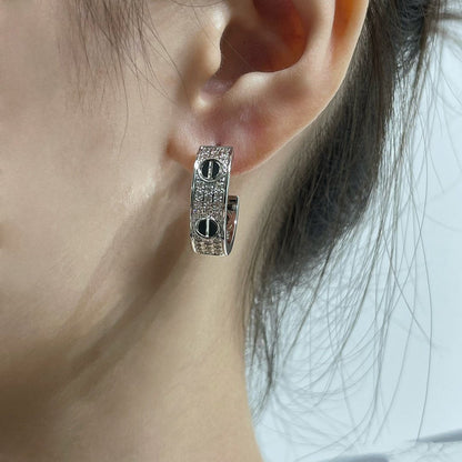[Clover]LOVE CERAMIC DIAMOND PAVED SILVER EARRINGS