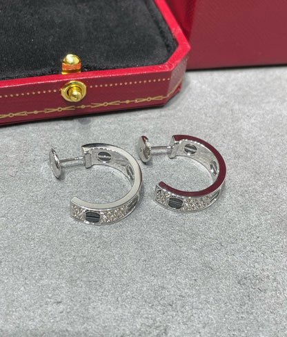 [Clover]LOVE CERAMIC DIAMOND PAVED SILVER EARRINGS