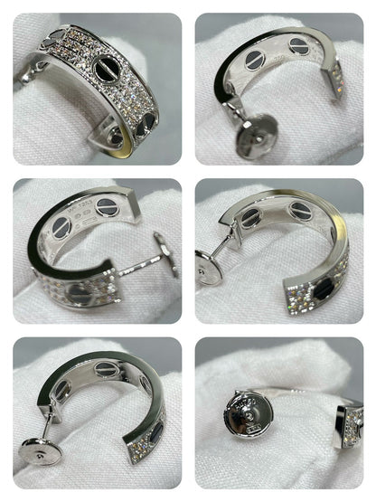 [Clover]LOVE CERAMIC DIAMOND PAVED SILVER EARRINGS
