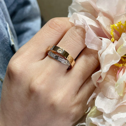 [Clover]LOVE PINK GOLD SILVER DIAMOND DOUBLE RING