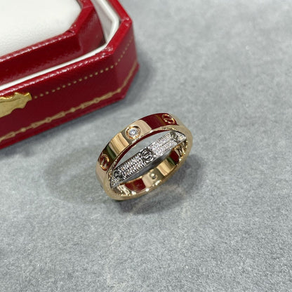 [Clover]LOVE PINK GOLD SILVER DIAMOND DOUBLE RING