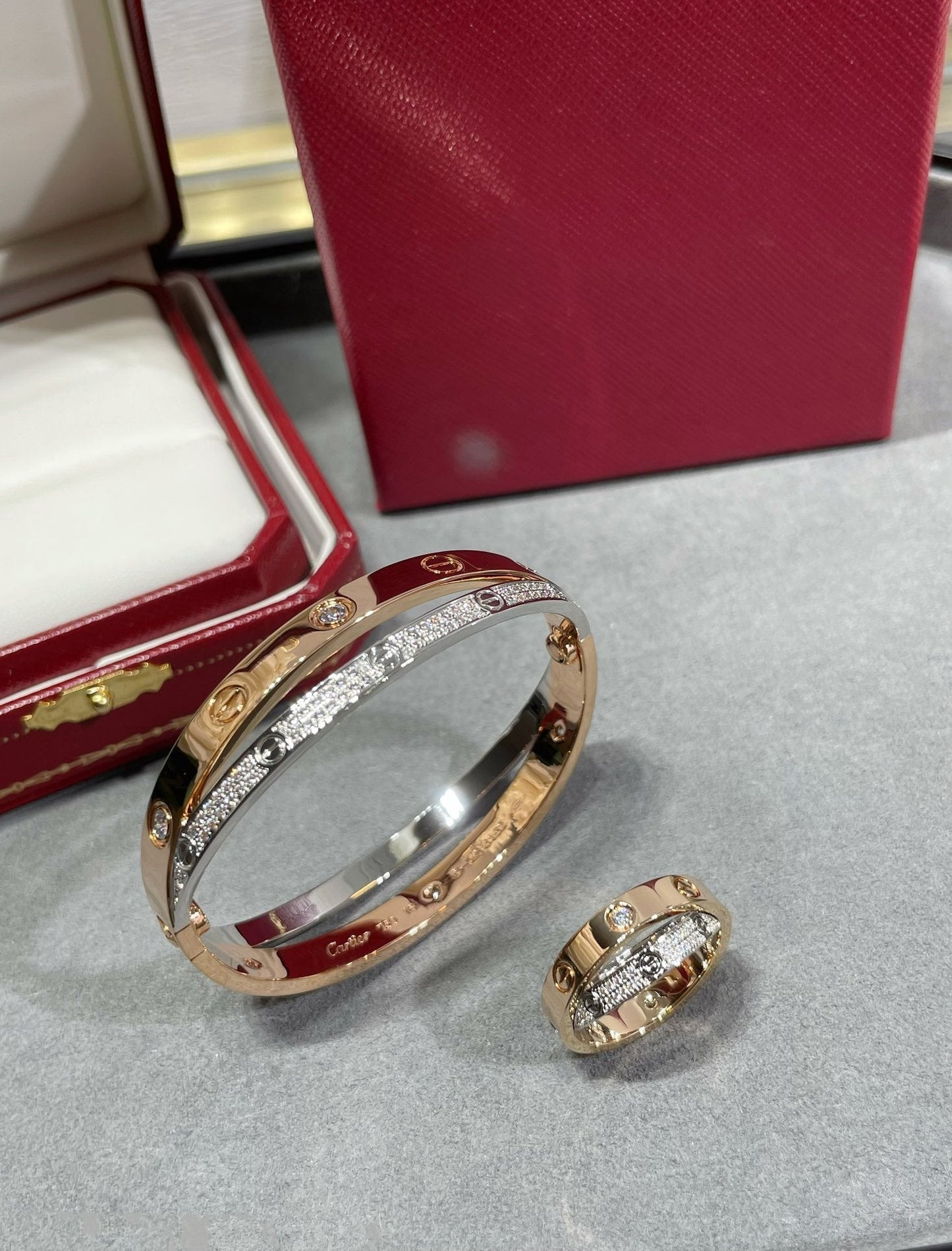[Clover]LOVE PINK GOLD SILVER DIAMOND DOUBLE RING