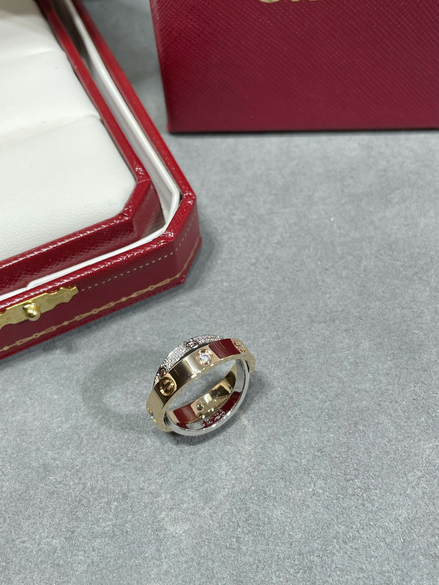 [Clover]LOVE PINK GOLD SILVER DIAMOND DOUBLE RING