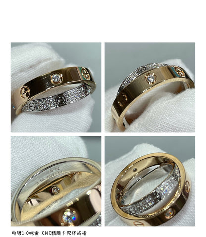 [Clover]LOVE PINK GOLD SILVER DIAMOND DOUBLE RING