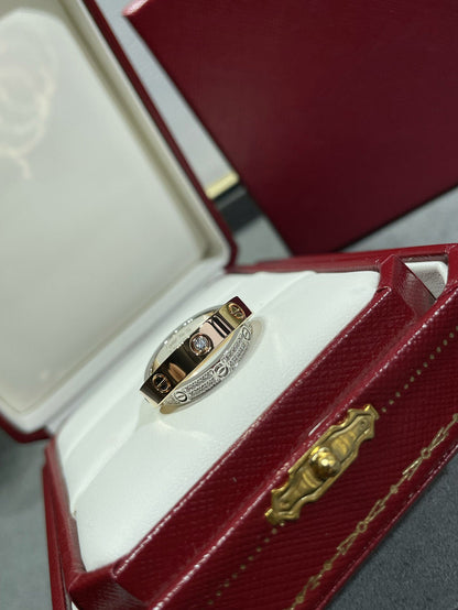 [Clover]LOVE PINK GOLD SILVER DIAMOND DOUBLE RING