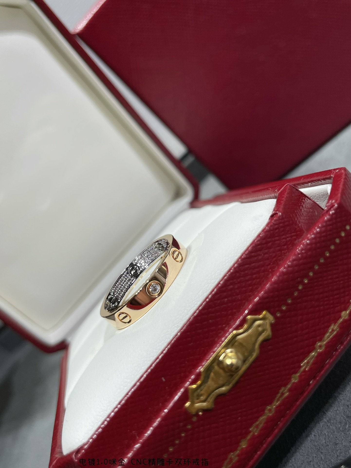 [Clover]LOVE PINK GOLD SILVER DIAMOND DOUBLE RING