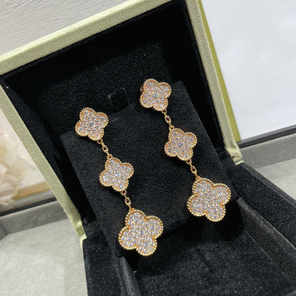 [Clover]CLOVER 3 MOTIFS DIAMOND PAVED ROSE GOLD EARRINGS
