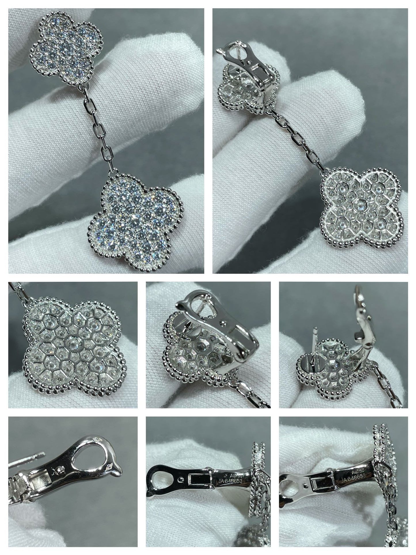 [Clover]CLOVER 2 MOTIFS DIAMOND PAVED SILVER EARRINGS