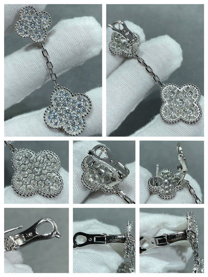 [Clover]CLOVER 2 MOTIFS DIAMOND PAVED SILVER EARRINGS