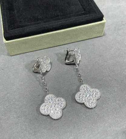 [Clover]CLOVER 2 MOTIFS DIAMOND PAVED SILVER EARRINGS