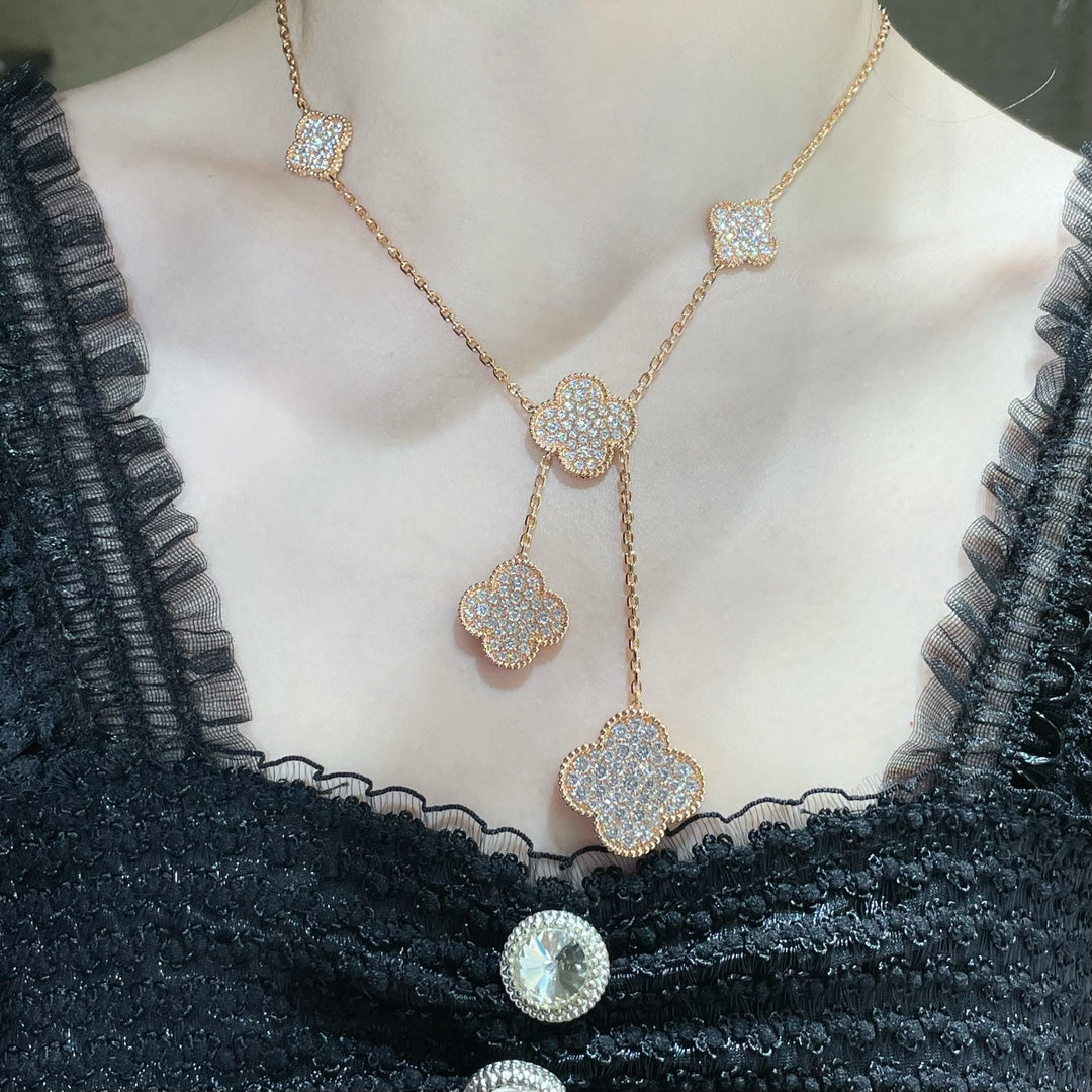 [Clover]CLOVER 6 MOTIF DIAMOND PAVED NECKLACE