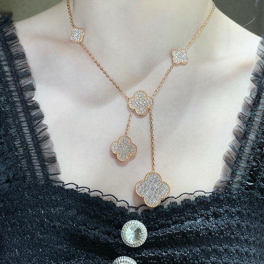 [Clover]CLOVER 6 MOTIF DIAMOND PAVED NECKLACE