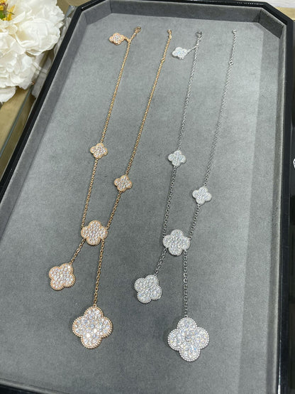[Clover]CLOVER 6 MOTIF DIAMOND PAVED NECKLACE