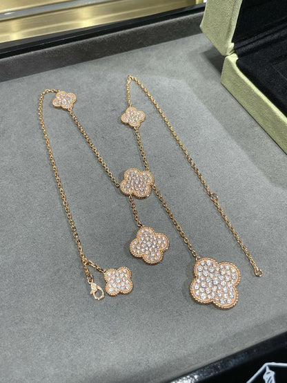 [Clover]CLOVER 6 MOTIF DIAMOND PAVED NECKLACE