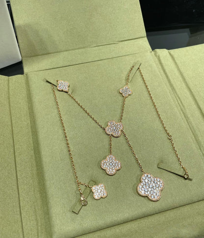[Clover]CLOVER 6 MOTIF DIAMOND PAVED NECKLACE