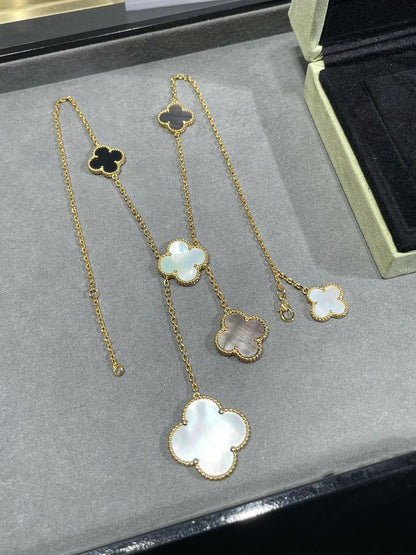 [Clover]CLOVER 6 MOTIF MOP ONYX GOLD NECKLACE
