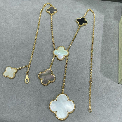 [Clover]CLOVER 6 MOTIF MOP ONYX GOLD NECKLACE