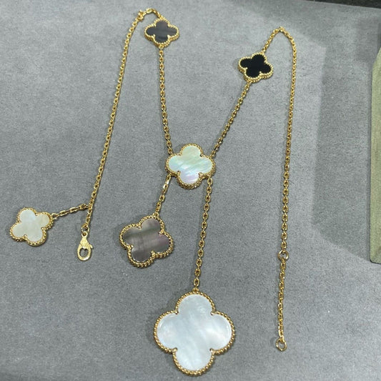 [Clover]CLOVER 6 MOTIF MOP ONYX GOLD NECKLACE
