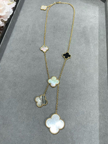[Clover]CLOVER 6 MOTIF MOP ONYX GOLD NECKLACE