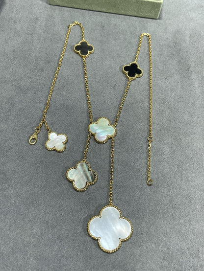 [Clover]CLOVER 6 MOTIF MOP ONYX GOLD NECKLACE