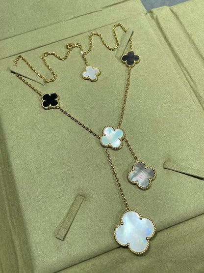 [Clover]CLOVER 6 MOTIF MOP ONYX GOLD NECKLACE