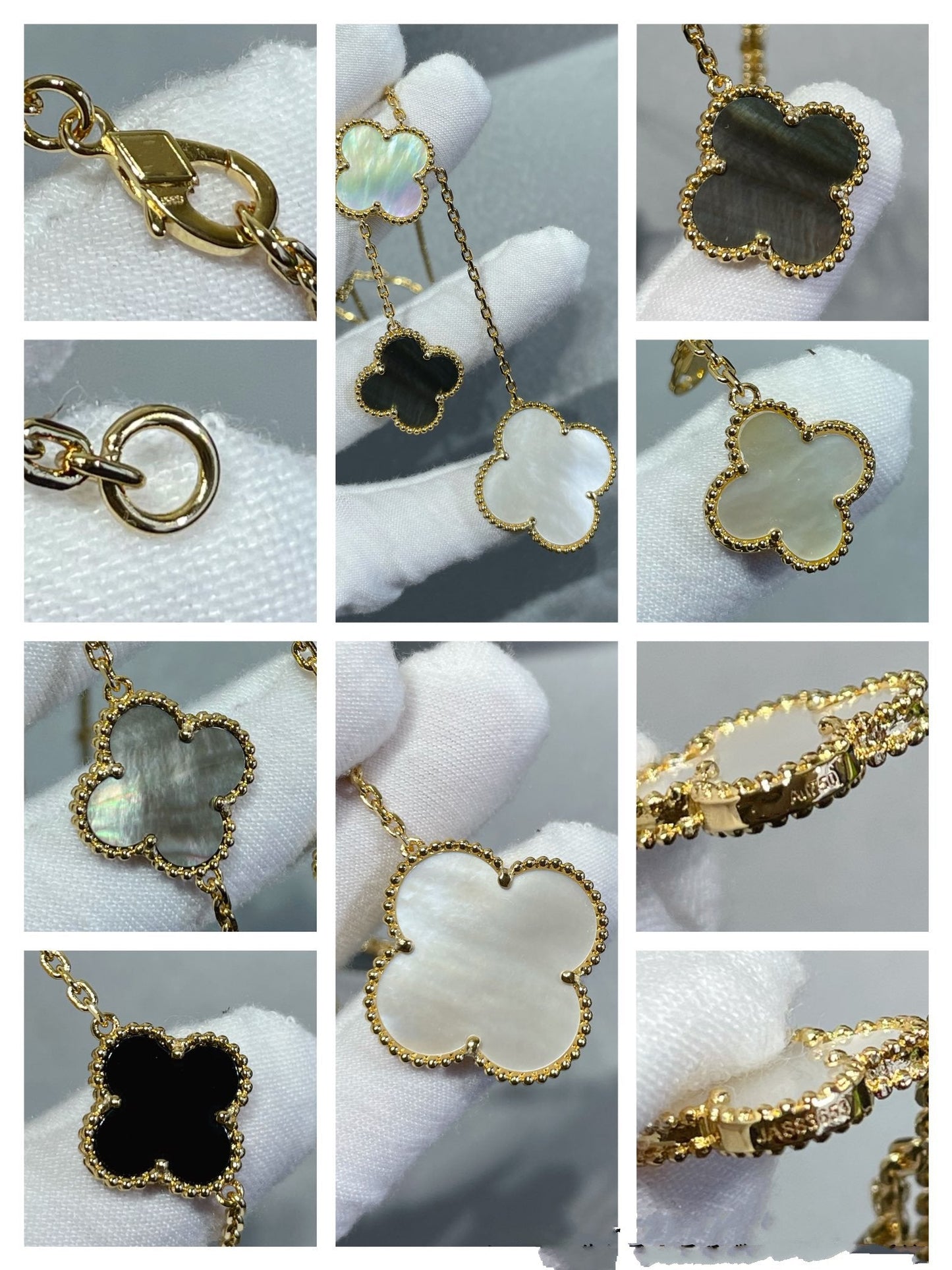 [Clover]CLOVER 6 MOTIF MOP ONYX GOLD NECKLACE