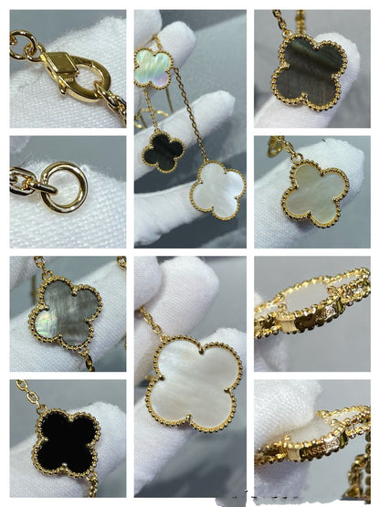 [Clover]CLOVER 6 MOTIF MOP ONYX GOLD NECKLACE