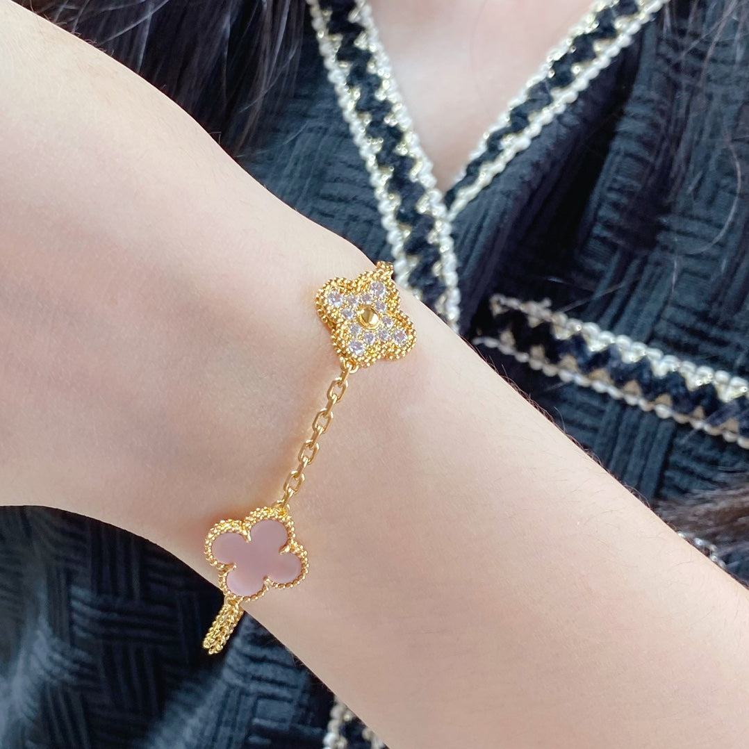 [Clover]CLOVER 5 MOTIF DIAMOND PINK MOP PINK GOLD BRACELET
