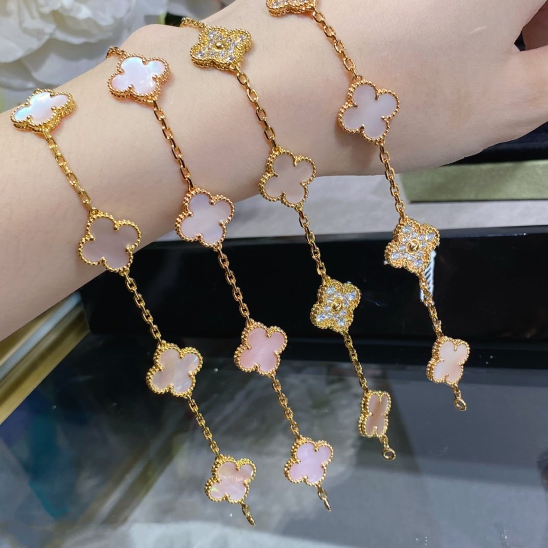 [Clover]CLOVER 5 MOTIF DIAMOND PINK MOP PINK GOLD BRACELET