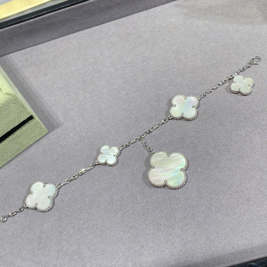 [Clover]CLOVER 5 MOTIF WHITE MOP SILVER BRACELET