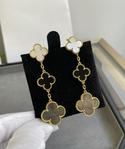 [Clover]CLOVER 3 MOTIF MOP ONYX DARK MOP PINK GOLD EARRINGS