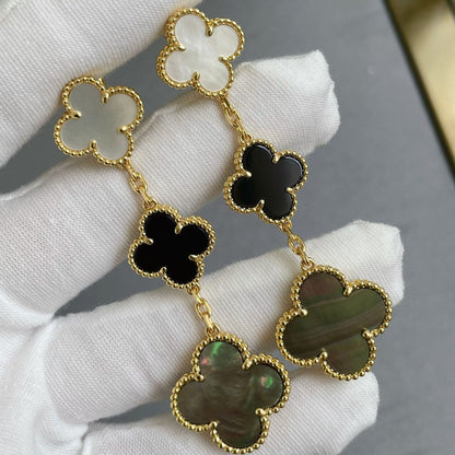 [Clover]CLOVER 3 MOTIF MOP ONYX DARK MOP PINK GOLD EARRINGS