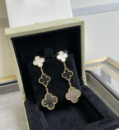 [Clover]CLOVER 3 MOTIF MOP ONYX DARK MOP PINK GOLD EARRINGS