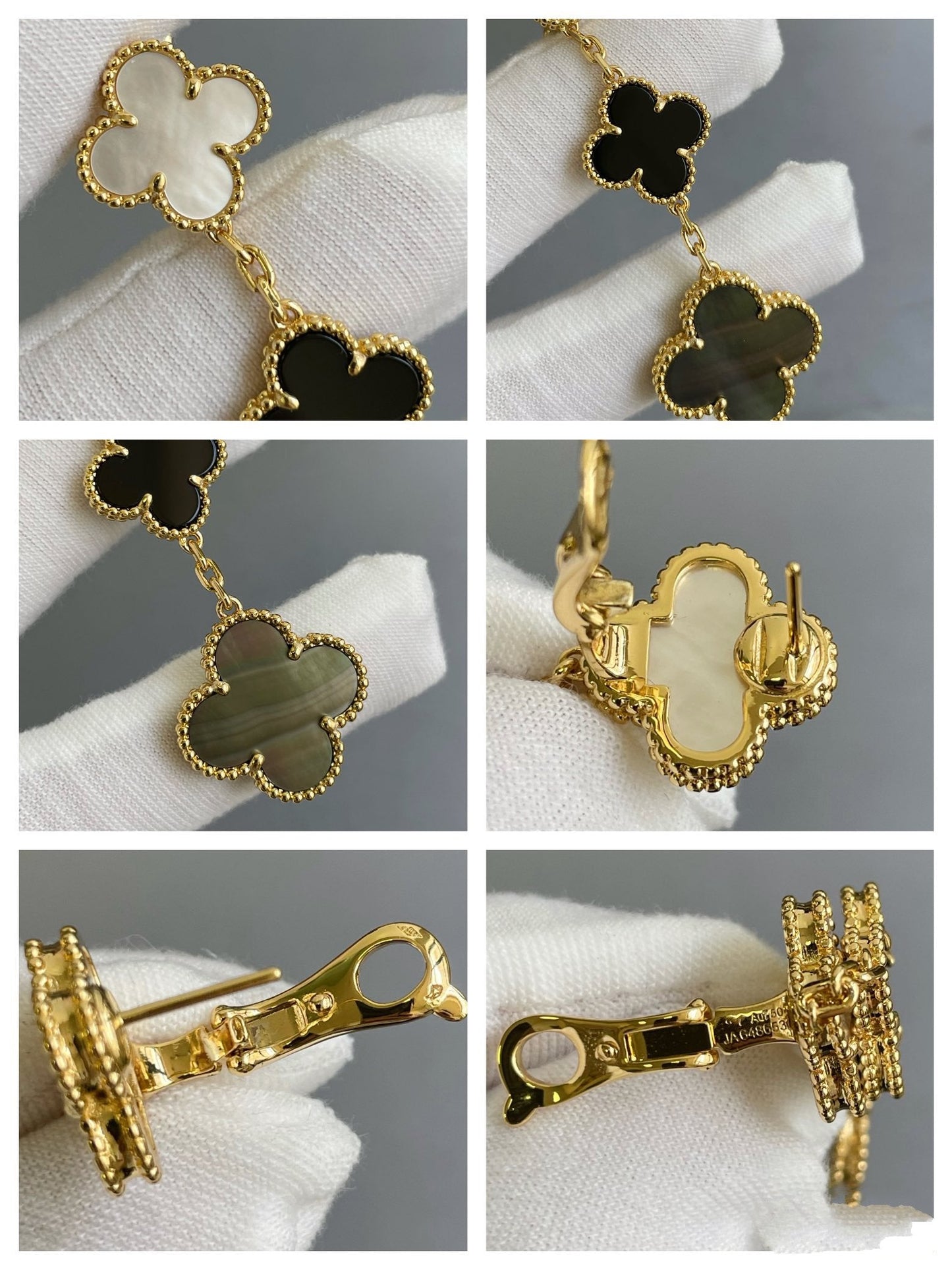 [Clover]CLOVER 3 MOTIF MOP ONYX DARK MOP PINK GOLD EARRINGS