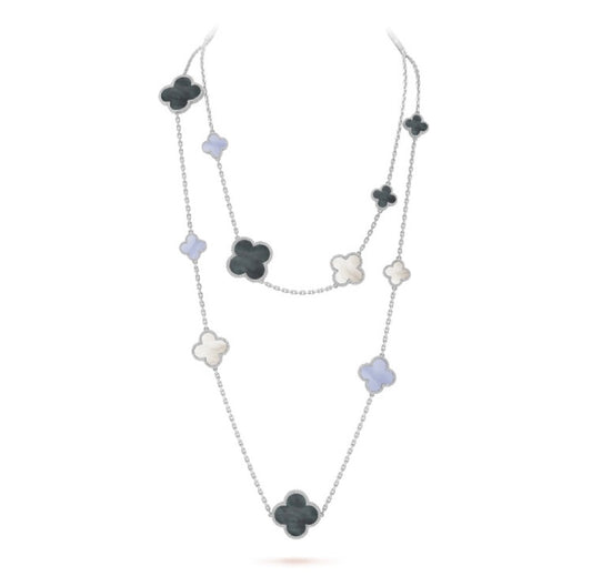 [Clover]CLOVER 16 MOTIF CHALCEDONY MOP SILVER NECKLACE