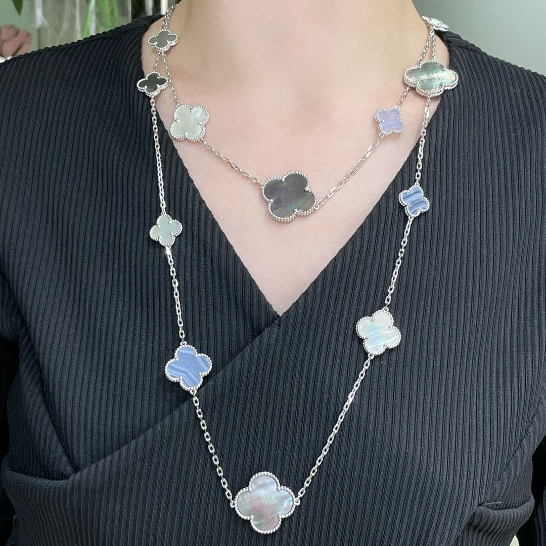 [Clover]CLOVER 16 MOTIF CHALCEDONY MOP SILVER NECKLACE