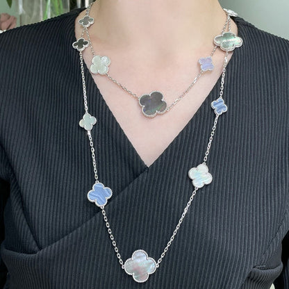 [Clover]CLOVER 16 MOTIF CHALCEDONY MOP SILVER NECKLACE