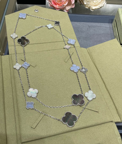 [Clover]CLOVER 16 MOTIF CHALCEDONY MOP SILVER NECKLACE