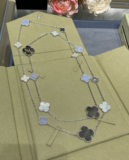 [Clover]CLOVER 16 MOTIF CHALCEDONY MOP SILVER NECKLACE