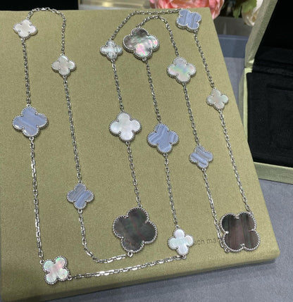 [Clover]CLOVER 16 MOTIF CHALCEDONY MOP SILVER NECKLACE