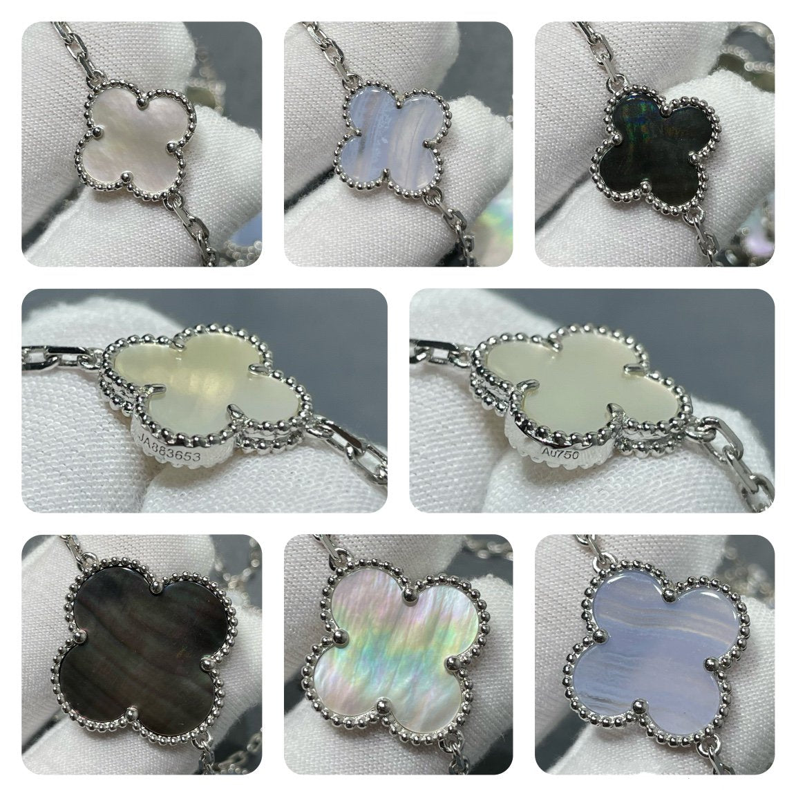 [Clover]CLOVER 16 MOTIF CHALCEDONY MOP SILVER NECKLACE