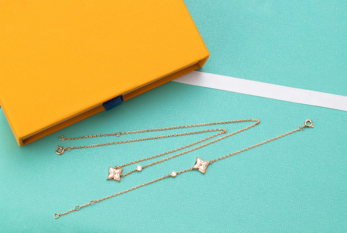 [Clover]STAR PINK MOP 1 DIAMOND PINK GOLD NECKLACE