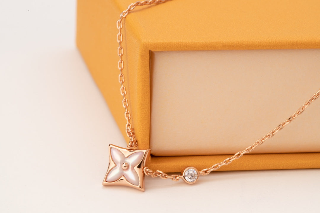 [Clover]STAR PINK MOP 1 DIAMOND PINK GOLD NECKLACE
