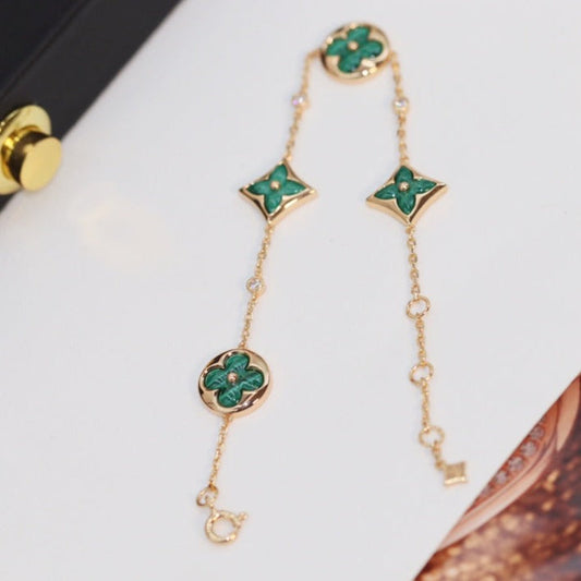 [Clover]STAR AND SUN 4 MOTIF PINK GOLD MALACHITE BRACELET