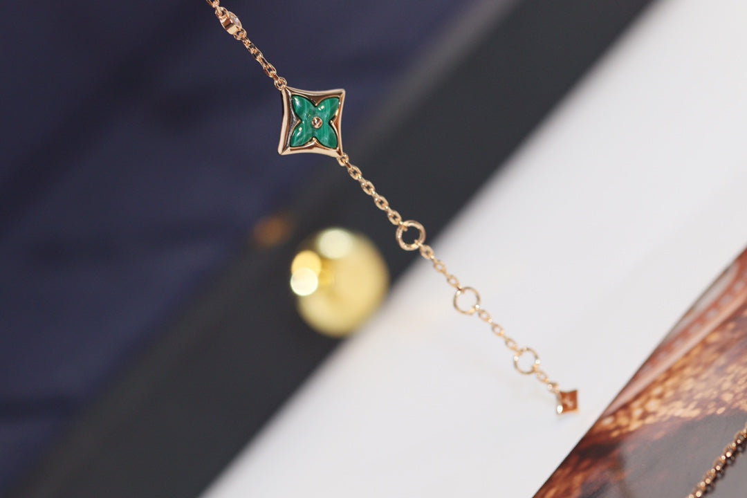 [Clover]STAR AND SUN 4 MOTIF PINK GOLD MALACHITE BRACELET