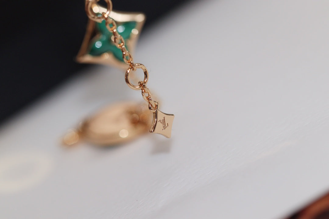 [Clover]STAR AND SUN 4 MOTIF PINK GOLD MALACHITE BRACELET