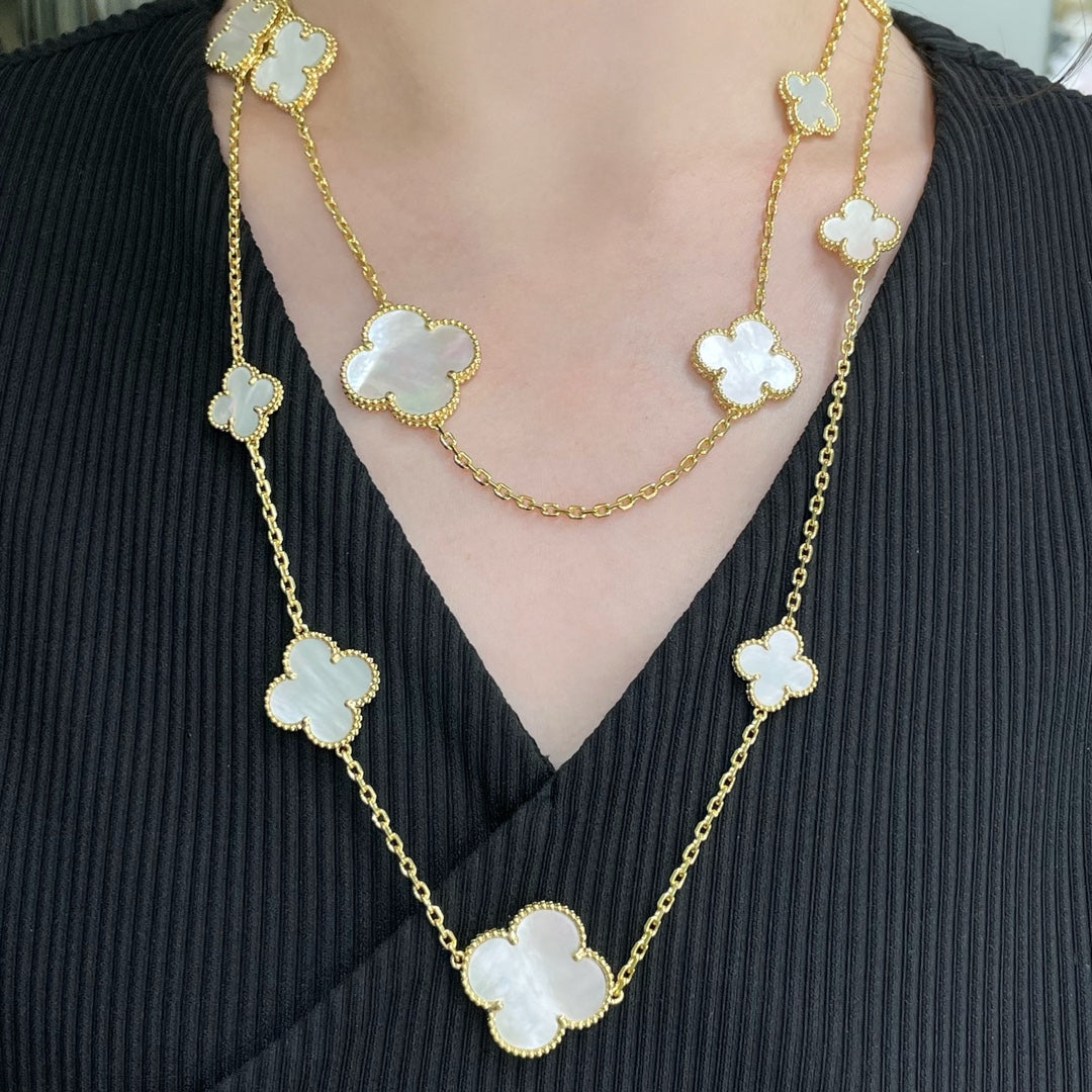 [Clover]CLOVER 16 MOTIF WHITE MOP GOLD NECKLACE