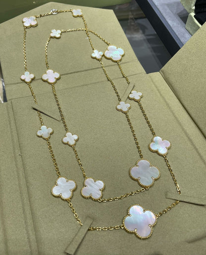 [Clover]CLOVER 16 MOTIF WHITE MOP GOLD NECKLACE